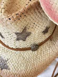 New Outdoor Beach Hats, Sun Hats, Men's And Women's Spray-Painted Five-Pointed Star Denim Straw Hats