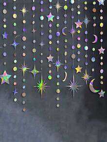 Colorful Star & Moon Polka Dot Wreath Party Decoration Set, Hanging Crescent Moon And Sparkling Star Garland Banner, Suitable For Birthday, Ramadan, Eid, Baby Shower, Wedding Decoration - Multicolor - View 4