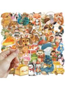 50pcs Creative Fairy Tale Watercolor Sticker DIY Decorative Stickers, Suitable For Phone Cases, Water Bottles, Helmets, Skateboards, Tablets, PET Transparent Stickers - Multicolor - View 9