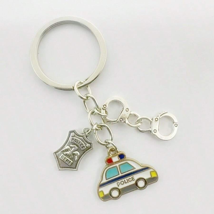 New Fashionable Droplet Shaped Police Car Key! Police Art Metal Keychain, Friends Gift Collection Accessories Car Accessories Bag Charm Backpack For School