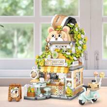 City Cafe, Panda Teahouse Building Blocks Toys, Openable Cafe Building Set, Suitable As A Gift Or Ornament, 1077 Mini Building Blocks
