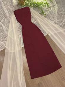 Váy dài ôm hông cổ vuông thanh lịch kiểu Pháp mới dành cho nữ mùa xuân và mùa hè - Màu Đỏ Sâu - Xem 5