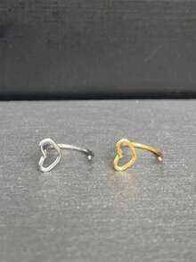 1件/2件装不锈钢心形鼻钉耳环唇环鼻环穿刺饰品，夏季配饰 - Heart shape - 查看 4