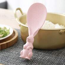 1 pieza Cuchara vertical para arroz con forma de conejo, cuchara de arroz antiadherente y creativa, cuchara de arroz linda para olla arrocera, espátula para arroz que puede mantenerse en pie, color aleatorio - Albaricoque - Ver 2