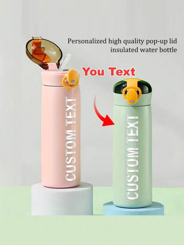 1pc Customized Stainless Steel Vacuum Insulated Water Bottle, Personalized Logo/Name Travel Tumbler With Straw, Customized Stainless Steel Water Bottle With Silicone Straw, Personalized Insulated Cup, Customized Stainless Steel Water Bottle, Personalized Leak-Proof Insulated Stainless Steel Tumbler, Stainless Steel Bottle, Ideal Gift For Back To School Wedding Essentials,Personal Items