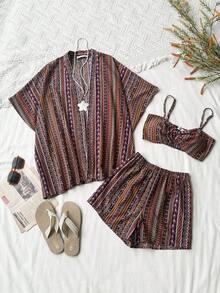 Rusttydustty Completo casual da donna in tre pezzi, stile boho, adatto per vacanze, spiaggia, festival musicali alle Hawaii, vacanze tropicali - Multicolore - Visualizzare 2