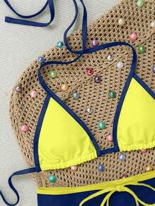 Women's Sexy Bikini Swimsuit, Basic Triangle Bikini, French Style Sports Swim Shorts, Suitable For Vacation - Multicolor - View 9