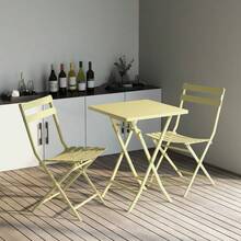 3 Piece Patio Bistro Set Of Foldable Square Table And Chairs, Yellow - 1 - View 6