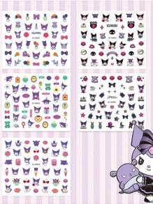 Sanrio 5 piezas de calcomanías de uñas de Sanrio Kuromi, calcomanías de uñas de plástico autoadhesivas, con temática de anime con brillo, acabado mate, forma asimétrica, de un solo uso, sin perfume - Decoración de uñas linda para uñas de niños