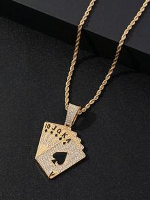 1 件嘻哈风格扑克牌吊坠项链，适合男女，街头风格礼物