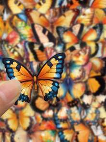 SCXXBSW 50pcs Orange Butterfly Cartoon Graffiti Double Transparent Stickers Decorative Handbooks Water Cups Notebook Luggage Waterproof Stickers - Multicolor - View 8