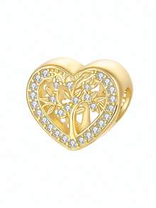 镀银吊坠饰品系列：十字架、豹纹蝴蝶结、三叶草、树、心形、金珠，适合DIY手链和女士首饰 - 銀色 - 查看 12