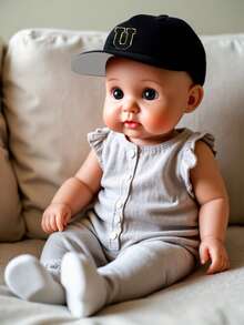 1顶纯色A-Z 26字母经典柔软婴儿棒球帽，适合婴幼儿、新生儿、男孩女孩，可调节帽带遮阳帽，适合春夏秋冬四季佩戴。