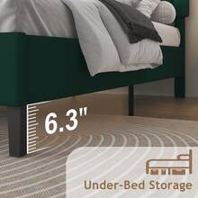 Bed Frame, Upholstered Platform Bed With Headboard, PU Leather Fabric Bed Frame, Button Tufted Design, Green Bed Frame Queen Full Twin , No Box Spring Required, Easy Assembly - màu xanh lá - Xem 6