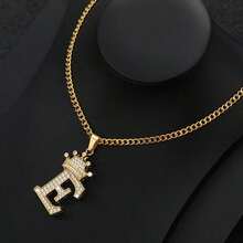 Collar con colgante de letra con corona de circonita para hombres y mujeres, collar de cadena con inicial tipo hip hop, regalo de joyería para mejores amigos - collar - Ver 33