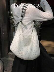 新款时尚大容量休闲百搭法式波点帆布包通勤包可爱清新文艺风适合大学生日常使用单肩包