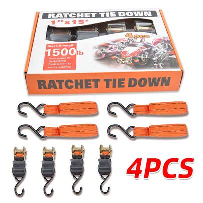 4 X Heavy Duty Ratchet Tie Down Straps Lashing S Hook 680kg