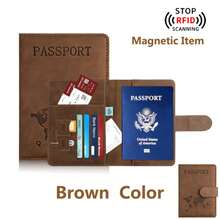 Porta pasaporte para artículos esenciales de viaje, funda tipo billetera para pasaporte, accesorios de viaje, porta libros para pasaporte para mujeres/hombres - Marrón - Ver 2