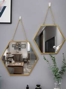 1PC Wall Mounted Mirror Gold Geometric Mirror With Chain Decorative Vanity Mirror Porch Decoration Mirror Bathroom Wall Mirror Vanity Mirror Suitable For Bathroom Bedroom Living Room Arch