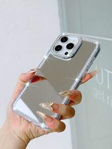 1 Ốp lưng điện thoại gương trang điểm bằng chất liệu Acrylic đính đá sang trọng, ốp lưng cứng bảo vệ ống kính máy ảnh chống trầy xước đính đá toàn diện tương thích với iPhone 16 Pro Max/16 Pro/16 E/16/15 Pro Max/15 Pro/15 Plus/14 Pro Max/14 Pro/14/13 Pro Max/13/iPhone 11 chống nước, chống sốc, chống rơi - Bạc - Xem 4