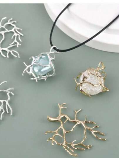 1/5pcs Copper Gold Plated Branch Pendant Base, DIY Wrap & Embed Natural Stone, Crystal, Pearl Pendant