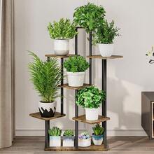 Plant Stand 5 Tier Indoor Metal Flower Shelf For Multiple Plants Corner Tall Flower Holders For Patio Garden Living Room Balcony Bedroom, Black (5 Tier-Black) - 7 Tier-Black+Rustic Brown - View 3