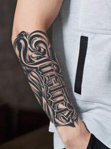 1 pieza Tatuaje temporal al estilo occidental inglés, tatuaje semipermanente, a prueba de agua y sudor, dura de 1 a 2 semanas, realista, con jugo de hierbas, anti-fricción, sin reflejo, falso negro, tatuajes falsos para mujeres y hombres, pegatinas de tatuaje para brazo, pecho, pierna, abdomen, cintura, dedo, cuello, espalda, arte corporal modernista