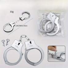 1 Pair Of Retro Silver Handcuffs And Plastic Handcuffs Set - Perfect For Halloween And Party Costumes, Fun And No Need For Power - Silver - View 5