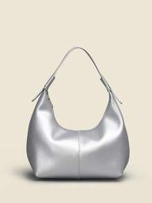 New Fashionable Minimalist Versatile Crescent Bag, Shoulder Bag, Solid Color Elegant, French Style Crossbody Bag, Handheld Crescent Bag, Lightweight Niche Young Adult Commute, Daily, Travel, Shopping, Silver - Silver - View 2