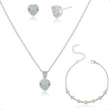 925 Silver Plated Semi-Jewelry Kit With Necklace, Earring And Heart Bracelet – Ideal Gift For Mother's Day - 水晶 - 查看 2