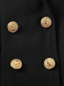 3pcs/Set Girls Chic Mandarin Collar Puff Sleeve Top+ Ruffle Strap Vest+ Waistband Button Hem Shorts, Spring/Summer Back To School - Black - View 6