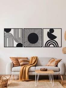 Modern Abstract Geometric Metal Wall Art - Contemporary Iron Hanging Ornaments For Living Room, Bedroom, Lounge - No Electricity Required, Featherless Home Decor Set Room Decor Bedroom Decor Wall Decor