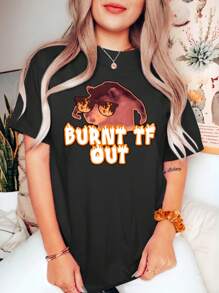 Fun Printed Women's T-Shirt, Angry Hamsters, Comfort Casual Pack, Women's Gift, Four Seasons Short Sleeve Round Neck Shirt, Pure Cotton 180g - Black - View 1