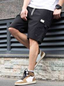 Men's Casual Label Multi-Strap Cargo Shorts - Black - View 2