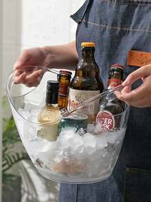 2/1pc 冰桶，透明冰桶，户外野餐冰桶，带手柄的香槟葡萄酒饮料冷却器，易于携带，香槟，啤酒便携式水果储物篮，适用于酒吧、俱乐部、夏季饮品、鸡尾酒吧的酒吧配件，适合香槟或啤酒瓶