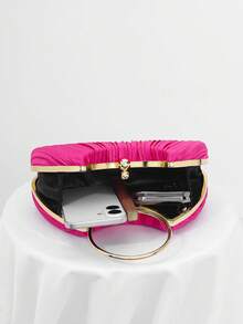 缎面褶皱盒形晚装手拿包，适合宴会、派对、正式礼服、舞会、链带、婚礼