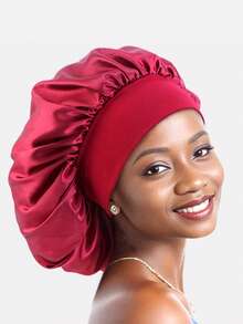 1入組女士36cm寬邊睡眠帽，帶有彈性髮套，適用於日常美容和廣告用途，絲質帽罩，緞質帽罩 - 藍色 - 查看 4