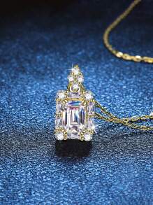 1 pieza Collar de plata de ley 925 con corte esmeralda de 1 quilate moissanita de lujo elegante, adecuado para uso diario de señoras, fiestas, el Día de la Madre, aniversario de boda, regalo de joyería brillante para mujeres
