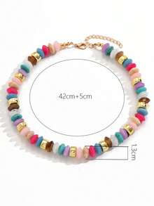 1 件波西米亚风格串珠算盘珠项链，适合女士（珠子颜色随机） - 彩色 - 查看 7