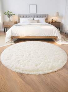 1 pieza Alfombra de área redonda de lujo estilo nórdico en blanco crema, alfombra de unicolor esponjosa adecuada para dormitorio, sala de estar, sofá, uso en todas las estaciones, decoración navideña, para crear una atmósfera acogedora y elegante en el hogar