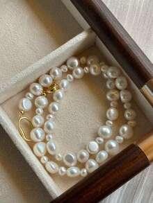 1 件优雅高端复古法式天然不对称巴洛克仿珍珠项链，女士颈链