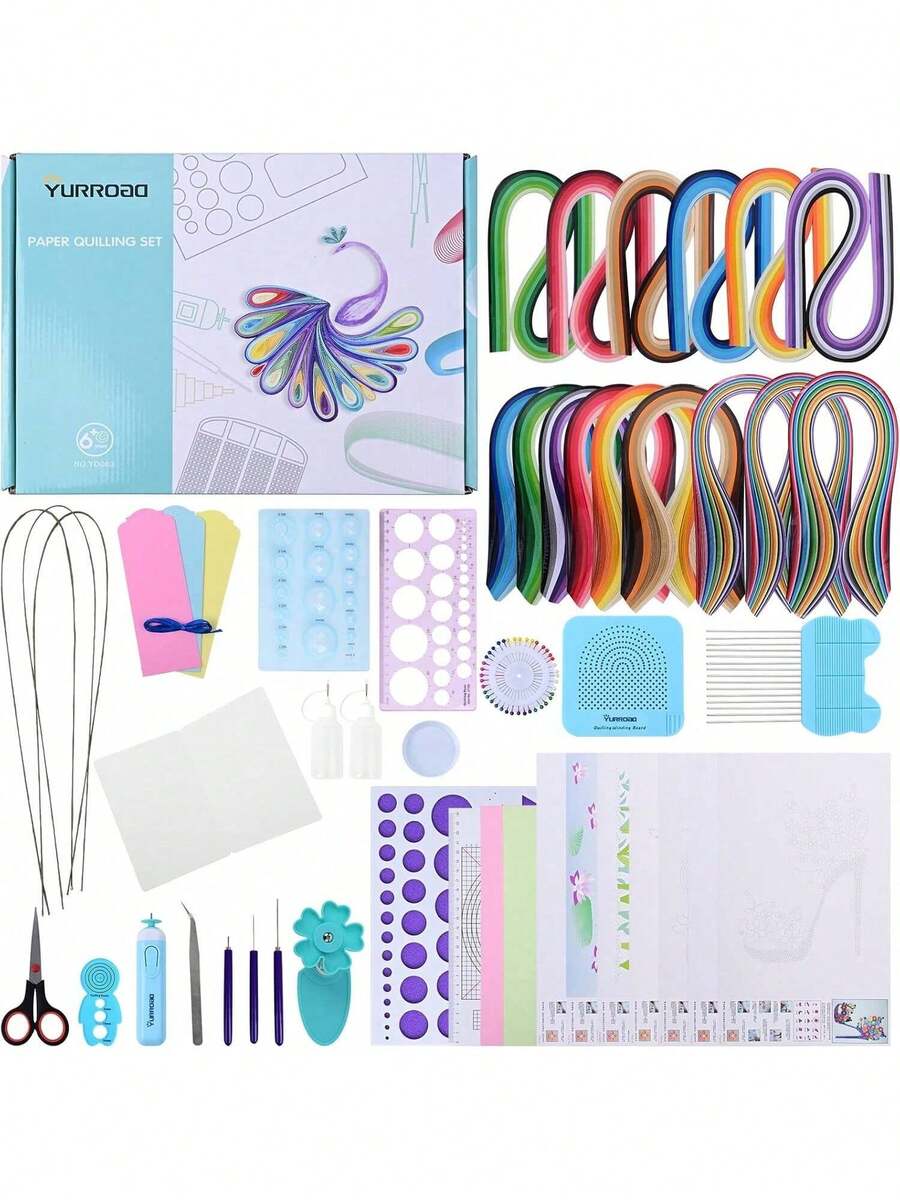 Quilling Kit With 1860 Paper Strips 39cm/54cm And Quilling Tools Like Quilling Pen Slotted Tool Paper Rolling Electric Pen Template Board Quilling DIY Tool Grid Guide Paper Design Drawings Scissors - Color - View 1