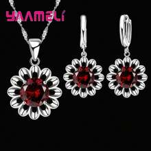 Nuevo conjunto de joyería de boda a la moda para mujer, collar con colgante de cristal de Color Plata de Ley 925 de alta calidad, pendiente de aro, gran promoción - Verde - Ver 17