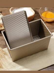 1pc 22 X 12 X 11cm Gold Non-Stick Bread Toast Loaf Pan, Kitchen Bakeware, Rectangular Bread Baking Tray With Wavy Lid And Vent Holes, Household Baking Tool - Gold - View 3