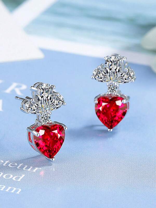 1 Pair, Minimalist Summer European & American Gift, Fashion Zirconia Heart-Shaped Gem Stud Earrings, Suitable For Women's Holiday Decoration And Wearing