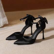 2025 Summer New Pretty Pointed Wedding Shoes For Women With High Heels. Bridal Satin Faceted Openwork Shallow Narrow Heel Sandals For Women. Many Colors To Choose From, Suitable For Any Daily Or Special Occasions, Create The Perfect Look!