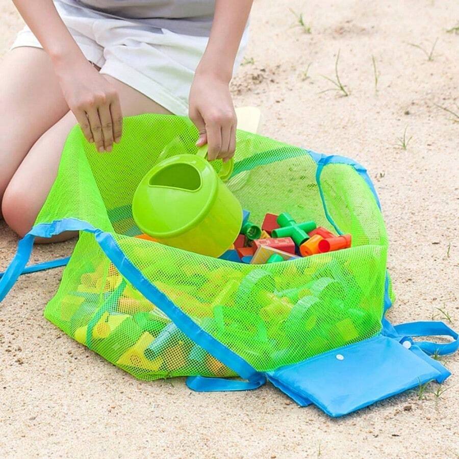 1pc Large Mesh Beach Bag, Beach Essentials Household Beach Toys Shell Storage Bag, Keeps Sand & Water Away, Ideal For Storing Toys, Balls Or Other Beach Items - Multicolor - View 1