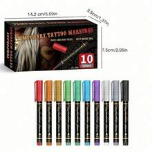 Temporary Tattoo Marker Set With 59 Stencils In 10 Colors - Waterproof, Easy To Use, Skin-Friendly, Washable - For Festivals, Parties And Sporting Events - Multicolor - View 8