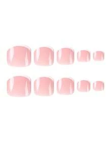 24pcs/Pack Simple French Tip Adhesive False Nail, Short Size, Premium Nail Sticker