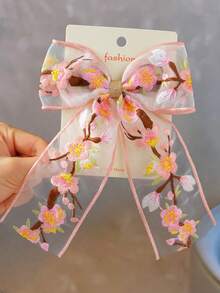 1pc Girls Colorful Embroidered Lace Bow Ribbon Barrette - Bow - View 3